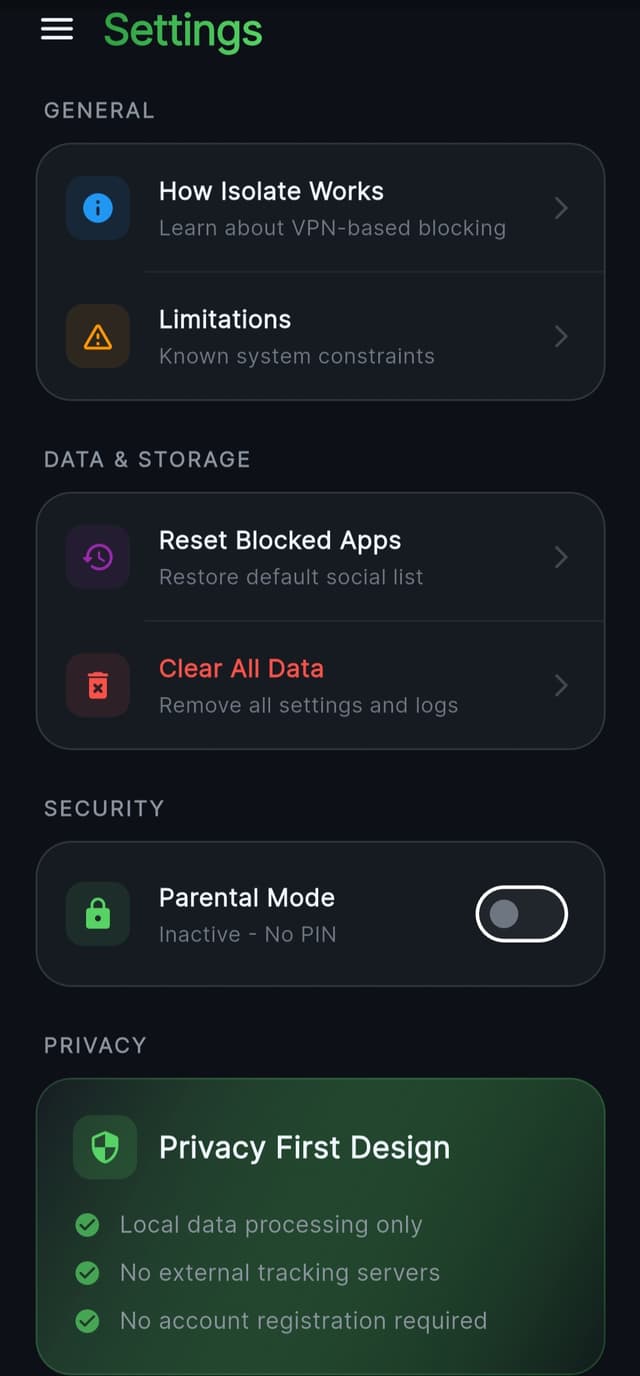 Settings Screen